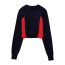 Fashion Navy Blue Colorblock Long-sleeved Crew Neck Knitted Pullover Sweater