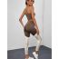 Fashion Brown Polyester Contrasting Suspender Pants Yoga Suit