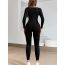 Fashion Black Nylon Square Neck Long Sleeve Jumpsuit