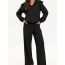 Fashion Black Polyester Lapel Top Wide Leg Trousers Suit