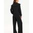 Fashion Black Polyester Lapel Top Wide Leg Trousers Suit