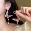 Fashion Pink Metal Flower Butterfly Pearl Earrings