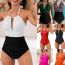 Fashion Black And White Polyester Halterneck Hollow One-piece Swimsuit