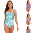 Fashion 4# Polyester Printed Pleated One-piece Swimsuit