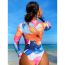 Fashion Color Polyester Printed Long-sleeve One-piece Swimsuit