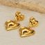 Fashion Gold Stainless Steel Pleated Textured Double Heart Earrings