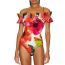 Fashion Red Large Size Suit Polyester Printed One Shoulder One Piece Swimsuit Irregular Beach Skirt Set