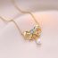 Fashion Gold Titanium Steel Diamond Bow Necklace