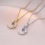 Fashion Silver Titanium Steel Diamond Moon Necklace