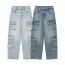 Fashion Navy Blue Denim Workwear Mid-rise Denim Trousers