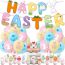 Fashion Set:pull Flag + 18 Balloons + 16 Cake Forks + 2 Pink Flat Ribbons Rabbit Easter Egg Flag Latex Balloon Cake Insert Set