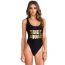 Fashion Brown (gold Lettering) Nylon Letter Print One Piece Swimsuit