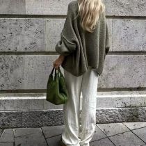 Fashion Gray Green Polyester Knitted Buttoned Sweater Cardigan