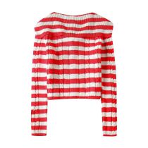 Fashion Orange Striped Knitted Buttoned Sweater