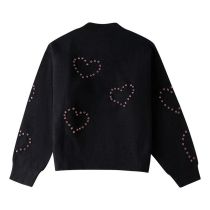 Fashion Black Geometric Beaded Heart Knit Sweater