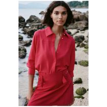 Fashion Rose Red Polyester Lapel Shirt