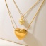 Fashion Gold Titanium Steel Double Layer Love Pendant Necklace
