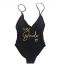 Fashion Black Gold Letter Nylon Monogram One-piece Swimsuit