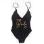 Fashion Black Gold Letter Nylon Monogram One-piece Swimsuit
