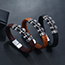 Fashion Dark Brown 22.5cm Stainless Steel Skull Leather Braided Men's Bracelet