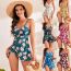 Fashion Color 8 Polyester Printed Slit Skirt One Piece Swimsuit