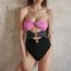 Fashion Brown Color Block Suit Nylon Color Block Pleated Hollow One Piece Swimsuit Knotted Beach Skirt Set