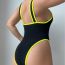 Fashion Black Polyester Wave Pattern One Piece Swimsuit