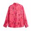 Fashion Rose Red Polyester Printed Lapel Button-down Shirt