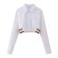 Fashion White Polyester Belted Lapel Shirt
