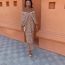 Fashion Khaki Polyester Dolman Sleeve Sequined V-neck Long Skirt