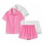 Fashion Pink Polyester Lapel Button-down Shirt And Shorts Set