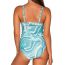 Fashion Sky Blue Polyester Printed Pleated One-piece Swimsuit