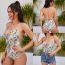 Fashion Color Nylon Halterneck Printed Hollow One-piece Swimsuit