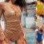 Fashion Light Brown Nylon Pleated One-piece Swimsuit