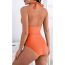 Fashion Rose Red Nylon Halterneck Hollow Color Block One-piece Swimsuit