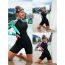 Fashion Green Flower Nylon Printed Long-sleeve One-piece Swimsuit