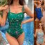 Fashion Sky Blue Floral Polyester Printed One-piece Swimsuit