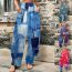 Fashion Blue Polyester Printed Wide-leg Trousers
