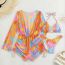 Fashion Orange Color Polyester Printed Halterneck Lace-up Tankini Swimsuit Three-piece Bikini Cover-up