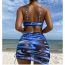 Fashion Blue Polyester Printed Halter Neck Split Swimsuit Bikini Cover Skirt Three-piece Set