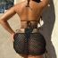 Fashion Black Polyester Halterneck Lace-up Split Swimsuit Bikini Mesh Cover-up Skirt Three-piece Set