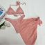 Fashion Pink Polyester Pleated Halterneck Lace-up Two-piece Swimsuit Bikini Cover-up Skirt Three-piece Set
