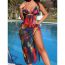 Fashion Color Polyester Printed Halter Neck Split Swimsuit Bikini Cover Skirt Three-piece Set