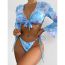 Fashion Blue Polyester Printed Halter Neck Tankini Swimsuit Bikini Cover-up Three-piece Set