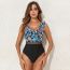 Fashion Small Navy Blue Flowers Polyester Printed One-piece Swimsuit