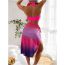 Fashion Pink Nylon Gradient Split Swimsuit Mesh Skirt Set