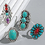 Fashion 4 Pieces Turquoise Open Ring (silver 26g) Alloy Set Turquoise Geometric Ring Set