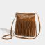 Fashion Brown Pu Embroidered Tassel Crossbody Bag