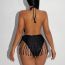 Fashion Black Polyester Deep V Halterneck Fringed One-piece Swimsuit