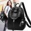 Fashion Black Soft Leather Large Capacity Backpack